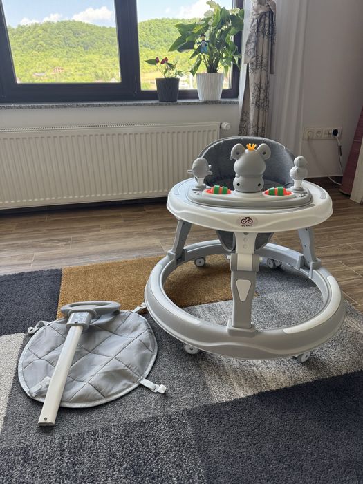 Premergator, Go Kart,3 in1, roti din silicon, muzical, cu salteluta si control parental, +6 luni, gri