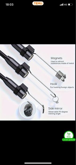 Endoscop industrial cu lentilă 8 mm