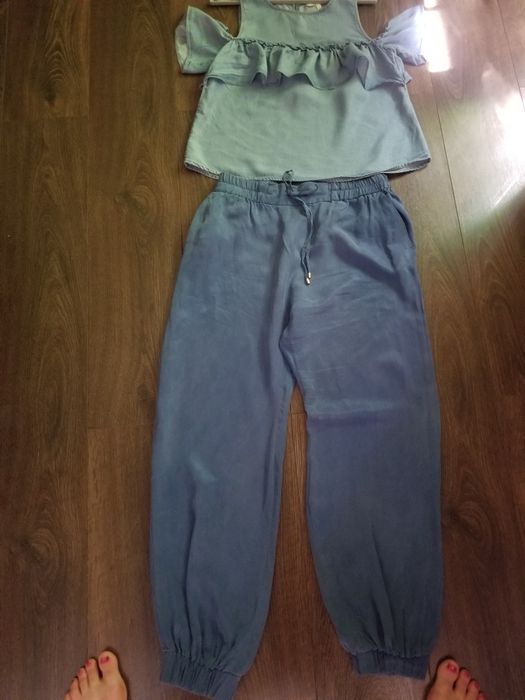 Maieu denim cu volane, crop