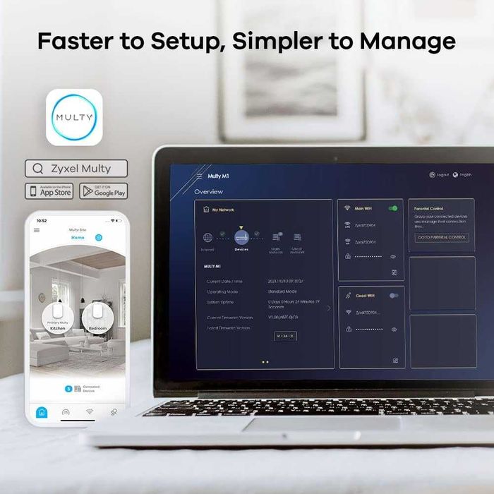 Меш система Zyxel Multy M1 WiFi 6 (AX1800) - 2 броя за целия дом