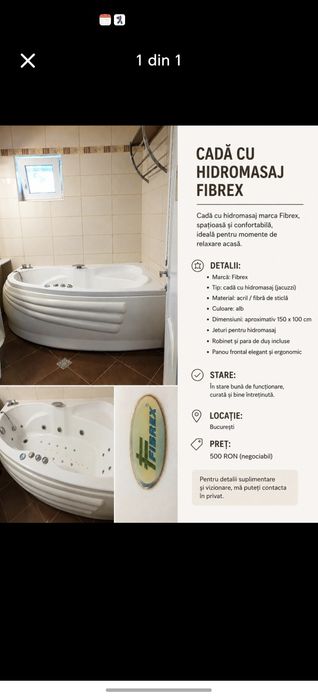 Vând cadă cu hidromasaj