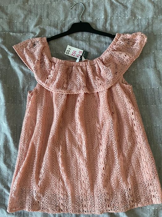 Bluza dantela pt fete culoare roz piersica, marimea 152