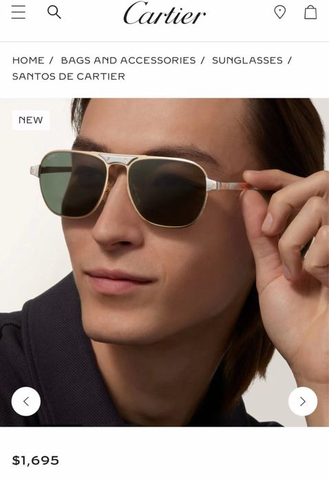 Ochelari de Soare Cartier Aviator CT0532S Full Box Santos De Cartier [Verificare Colet] Gold/Silver