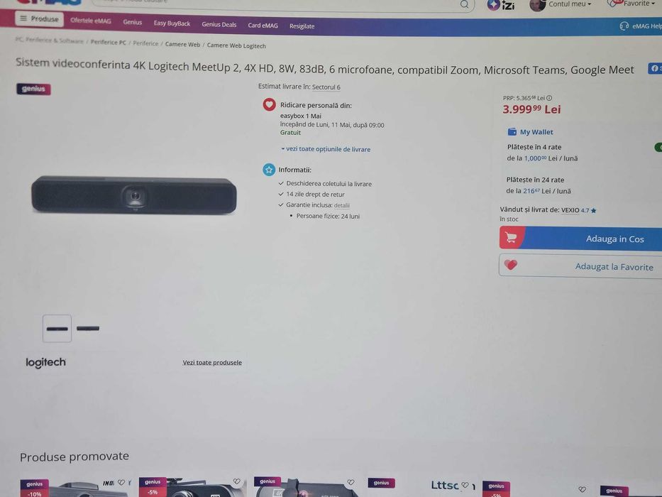 Logitech Meetup 2 cu Telecomanda! Streaming,Videochat,OBS,Gaming,Office,Noua