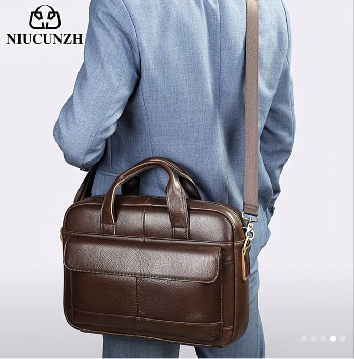 Мъжка кожена бизнес чанта•Ежедневно куфарче за лаптоп15”/-10% Промоция