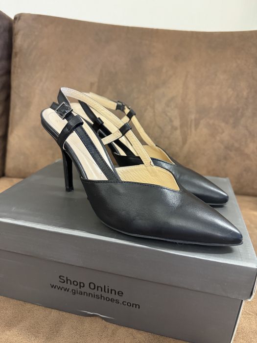 Черни токчета GiAnni от естествена кожа