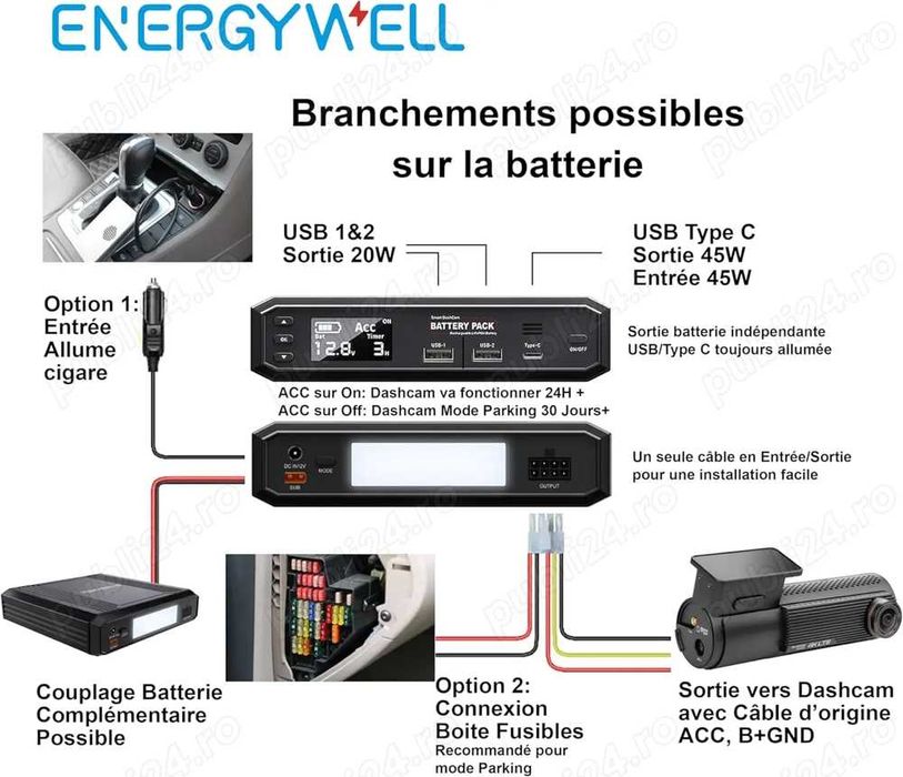 Baterie externă pentru camera auto ENERGY WELL P8 12V 12000 mAh