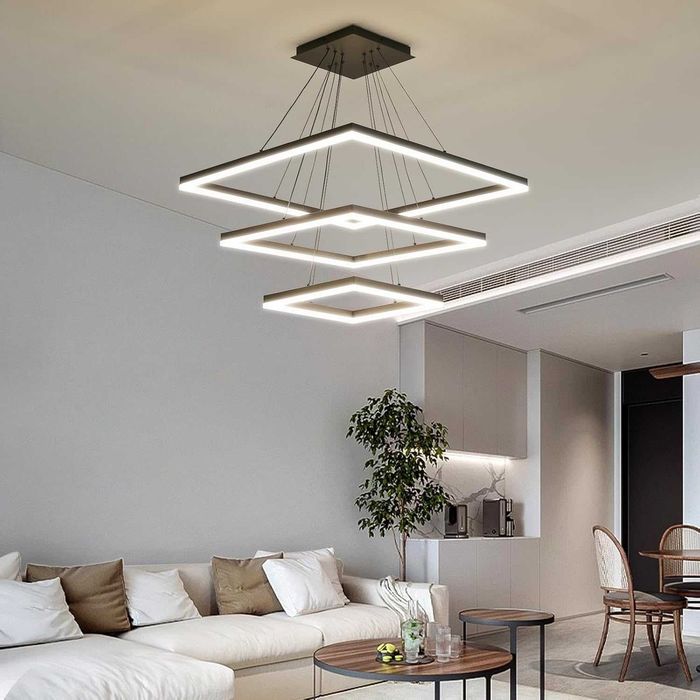 Модерен LED полилей, димируем, 3-слоен квадрат, регулиране на височина