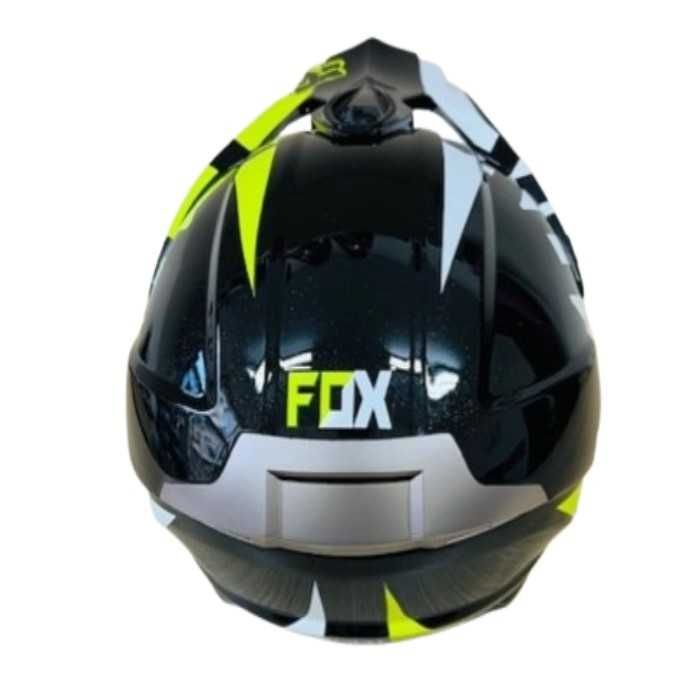 Кросова каска, за мотор, Атв, Вело, Гланц черен-бял с неон