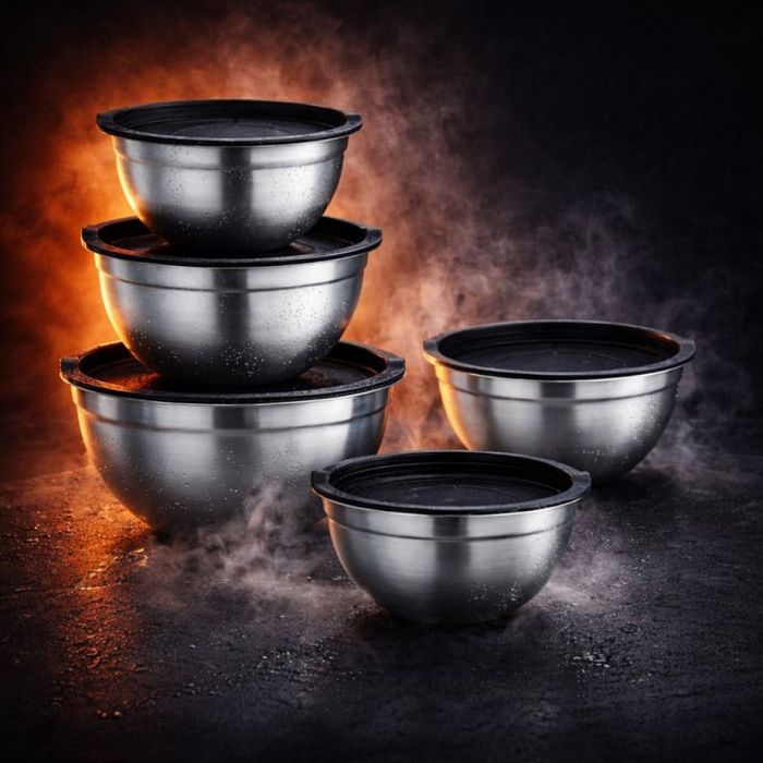 Комплект купи от неръждаема стомана 18/10 с капаци – 10 части, матово