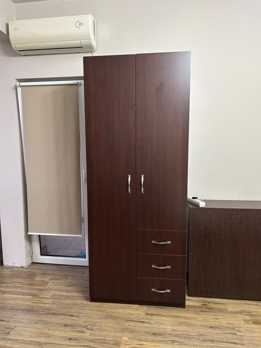 Dulap haine aproape nou - 2 uși cu 3 sertare și rafturi – Wenge (80 x 50 x 200 cm)