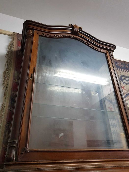 Mobila Veche Lemn Art Deco Bufet Comoda Vitrina Oglinda Bronz