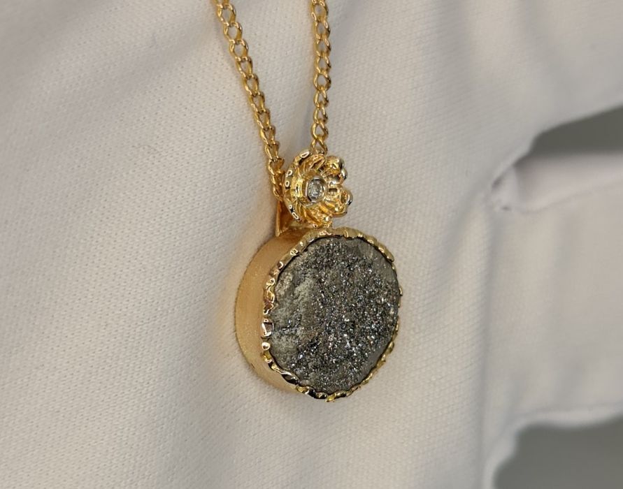 Pandant cu lănțișor aur roz 14k unicat diamant și druzy