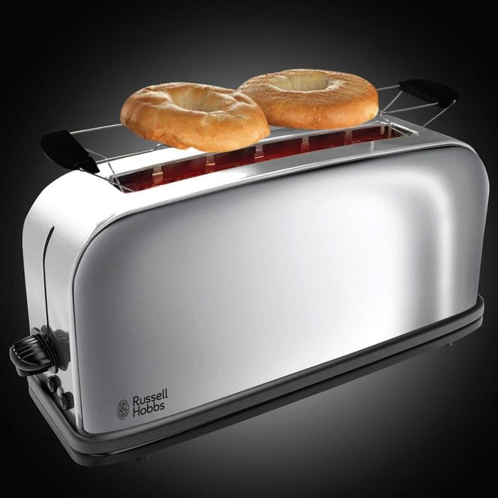 Тостер от неръждаема стомана Russell Hobbs Victory, Неръждаема стомана (6 регулируеми нива на препичане, 1000W), лек ДЕФЕКТ