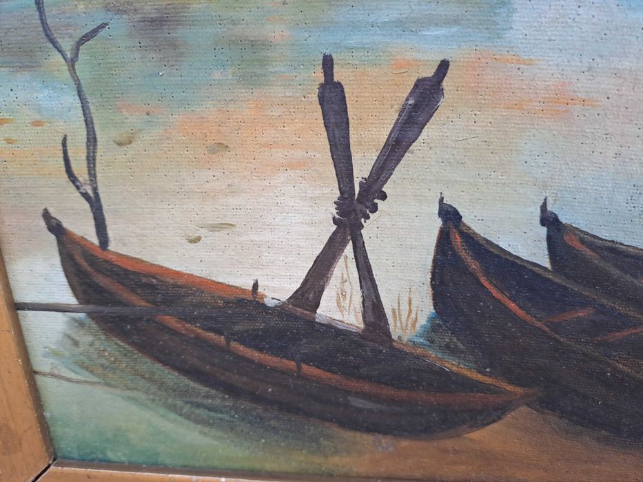 tablou vechi pictura pe carton gros 43/40 cm semnat