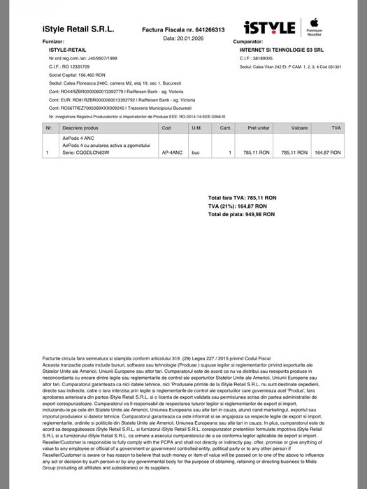 Casti apple airpods 4 ( ANC ) - Noi