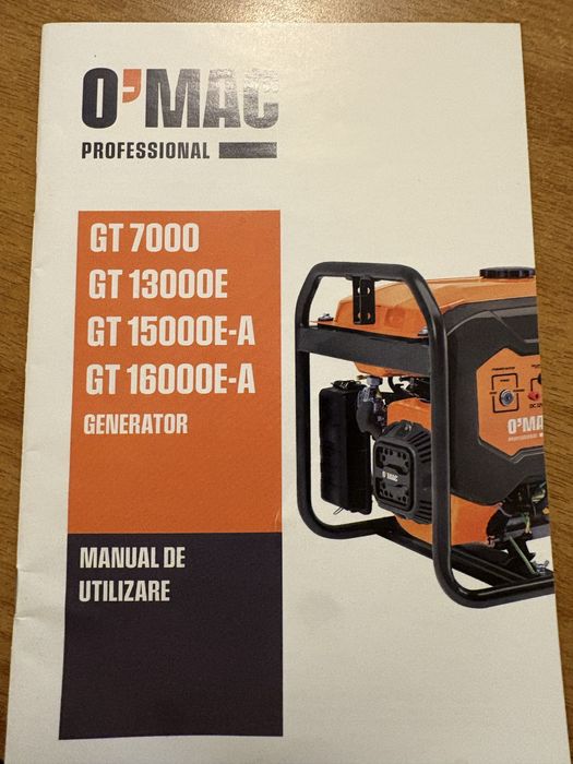 Generator O’Mac GT 13000E, 5,0 kw, nou, pornire electrica.