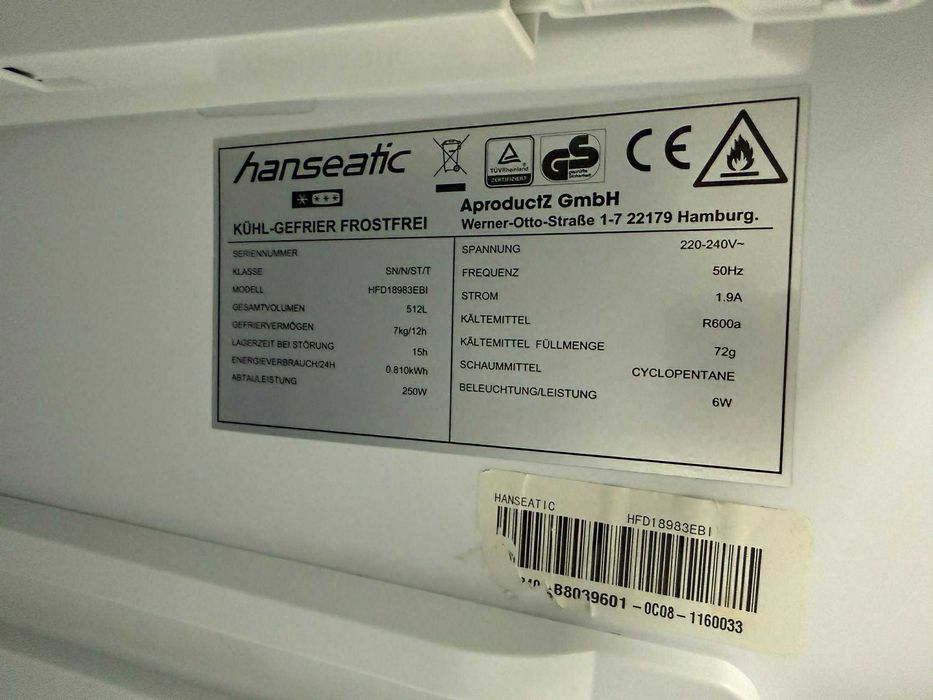 Хладилник с фризер Hanseatic HFD18983EBI транспортен дефект