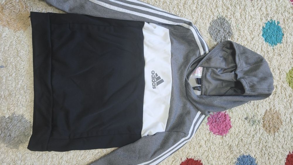 Pantaloni bleumarin, H&M 122-128, geaca. Hanorac adidas