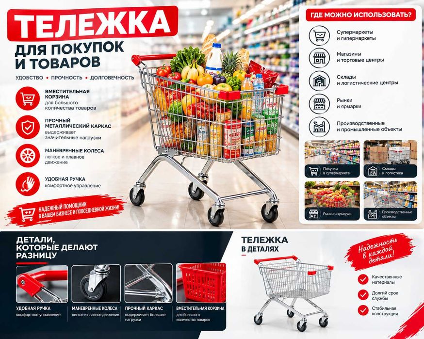 Торговые тележки для магазинов и супермаркетов
