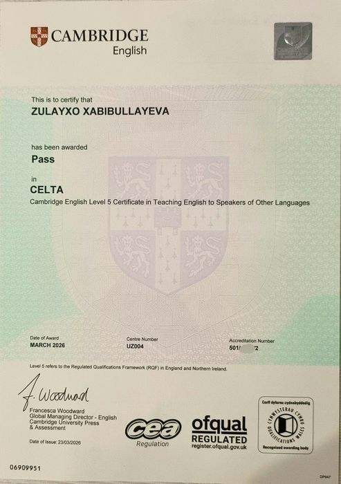 Onlayn ingliz tili Celta sertifikatiga ega ustoz bilan!