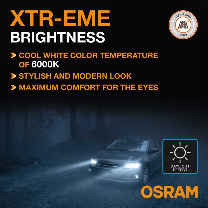 Лед Крушки за фарове OSRAM XTR H7 / студено бяла светлина 6000K,1750LM