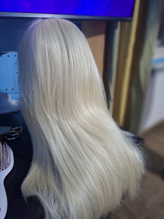 Peruca blonda din par natural 100% + suport CADOU