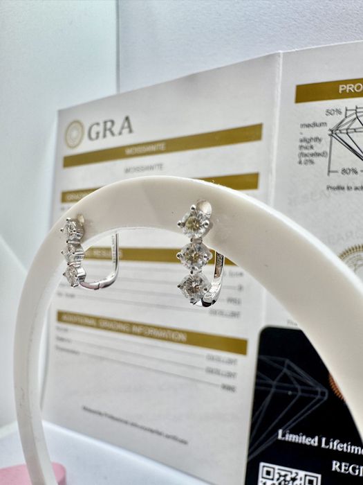 Сребърни обеци с мойсанит (диамант) 0.6 карата  6 камъка *0.1 карата