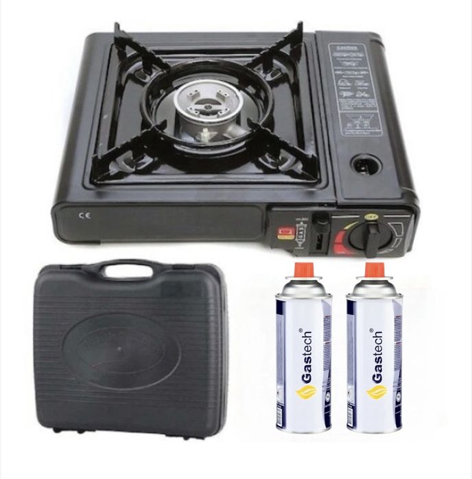Aragaz Camping Portabil aprindere automata cu 2 rezerve butelie ideal pentru drumetii camping gratar pescuit