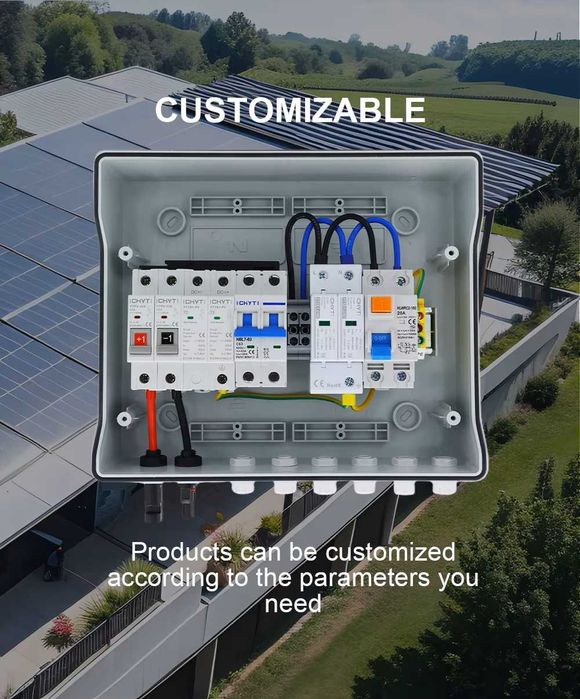 Cutie combinatoare fotovoltaică pentru sistem solar DC+AC,IP65 1 intrare 1 ieșire 1 șiruri cu panouri solare 15A 600V AC