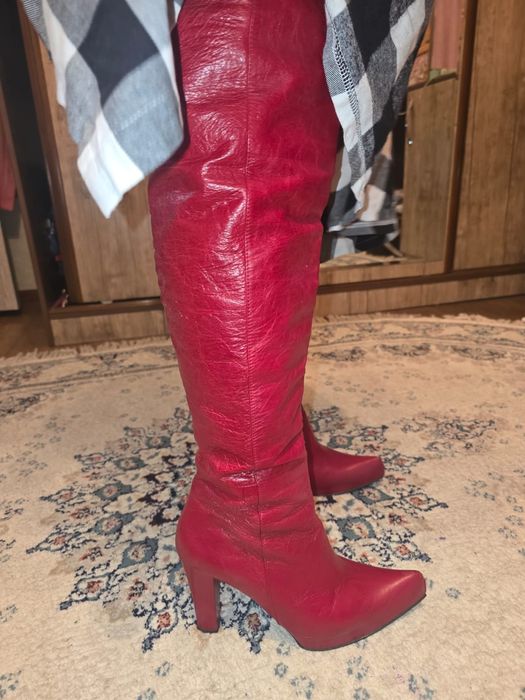 Сапоги кожа красная на платформе