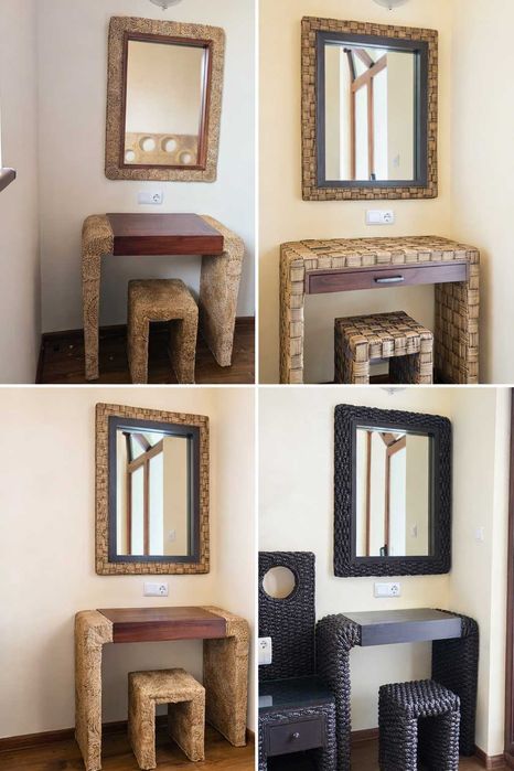 4 различни сета тоалетка с огледало – естествен ратан