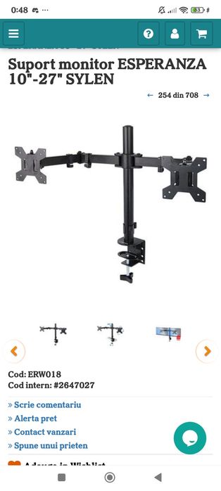 Vând suport de doua monitoare