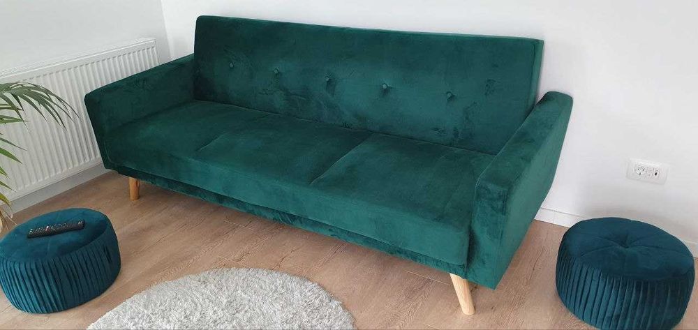 Canapea extensibila catifea verde