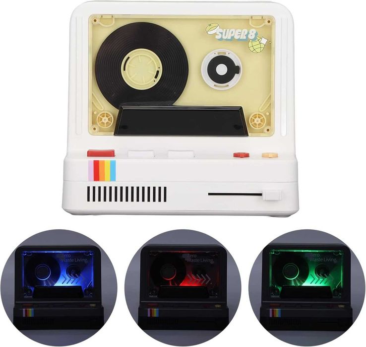 Преносим стерео ретро Bluetooth високоговорител с касетофон, сив (бял)