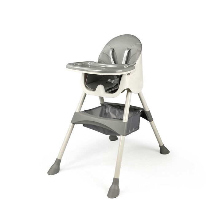 Scaun de Masa Pliabil 4in1 KinderVibe 6 Luni +, Tavita, Husa Detasabile,Roti, Centura Siguranta 5 Puncte,Ajustabil Inaltime, Cos Depozitare, Dove Grey