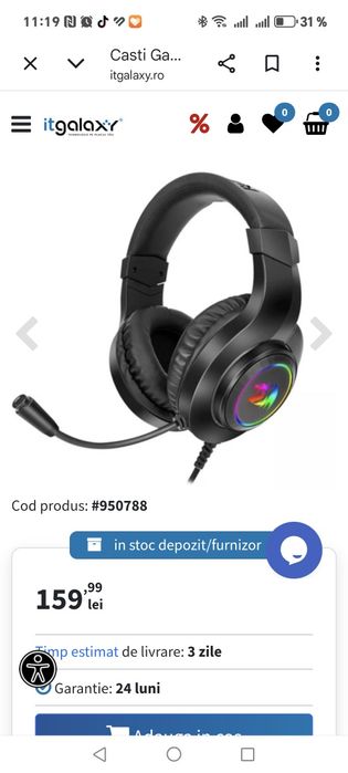 Casti gaming cu fir Redragon Hylas, difuzoare 50mm, iluminare RGB