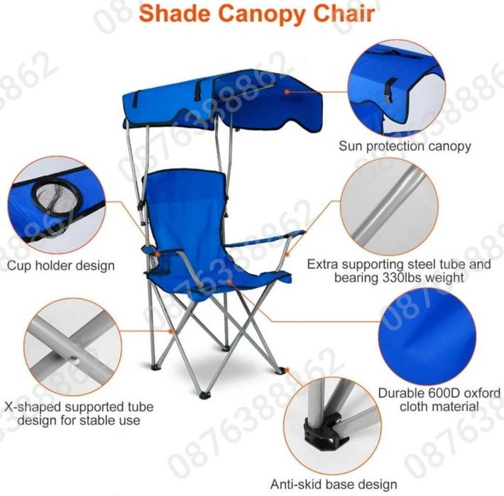 ПРОМО! Сгъваем туристически стол със сенник , стол за риболов и плаж