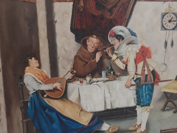 Deosebit tablou interior cu personaje,lucrare semnata de o foarte bună