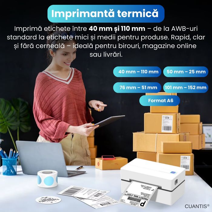Imprimanta termica pentru etichete diferite dimensiuni,inclusiv A6 pen