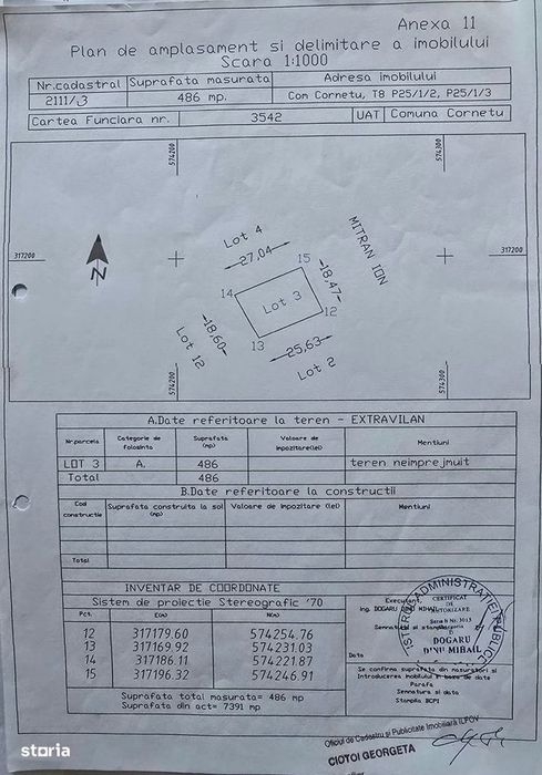 Teren Str. Crinului 486 Mp + 110 Mp Drum, 18,6 M Deschidere, Curent