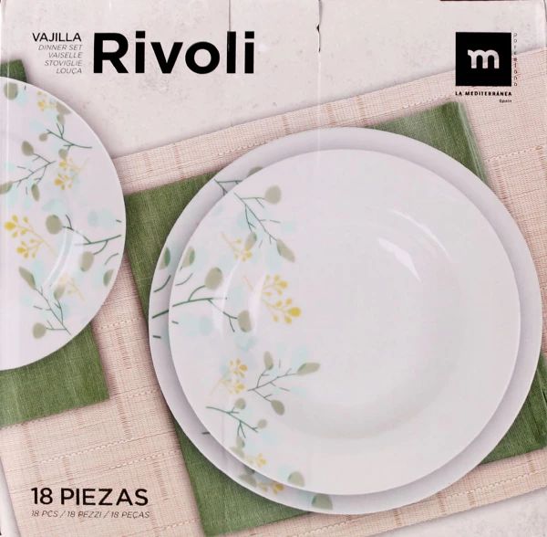 Set vesela 18 piese, rotund, portelan  stil mediteranean, Culoare Alb