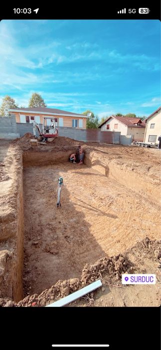 Servicii sapaturi,fundatii  casa gard piscina canalizari drenaje nivelare teren miniexcavator bobcat