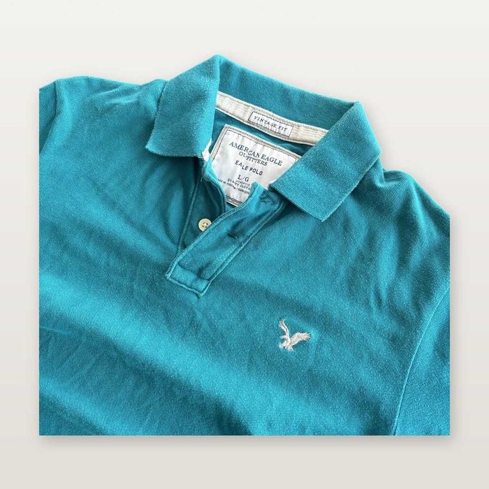 American Eagle поло тениска тюркоазена L