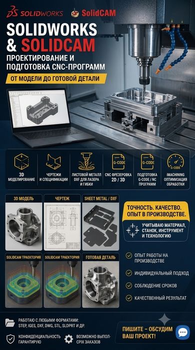 SolidWorks / SolidCAM — 3D моделирование и разработка УП для ЧПУ