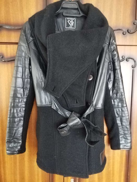 Дамско палто , вълна  и  кожа