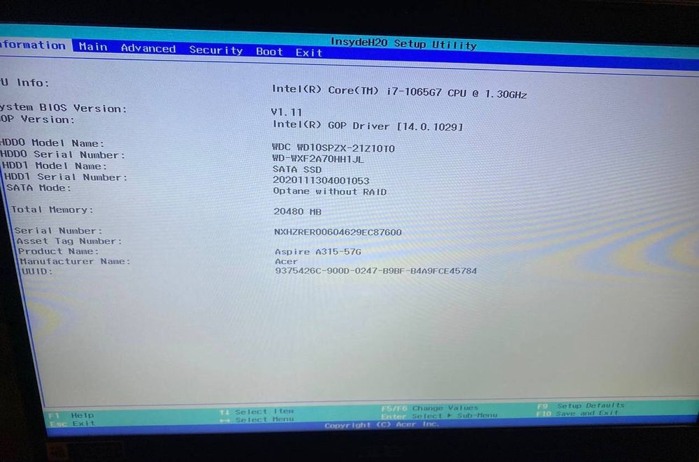 Kuchli noutbuk Acer core i7 10 pokoleniya / 20 gb RAM / SSD 256 + 1000