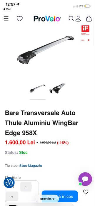 Bare Transversale Auto Thule Aluminiu WingBar Edge 958X