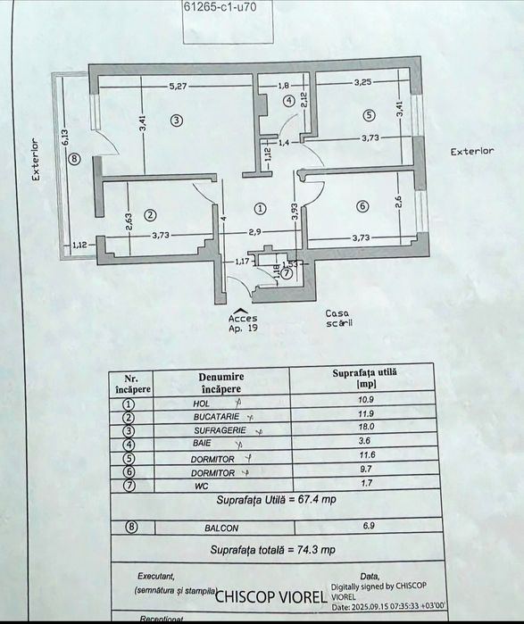 Apartament 3 camere decomandate Narcisa  str Republicii