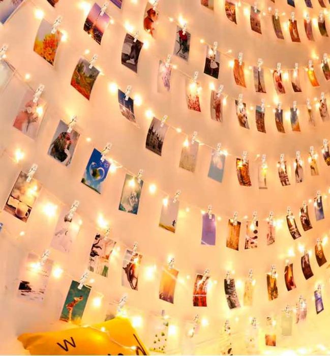 LED светещ гирлянд за сватба 2 м с прозрачни щипки, топла светлина